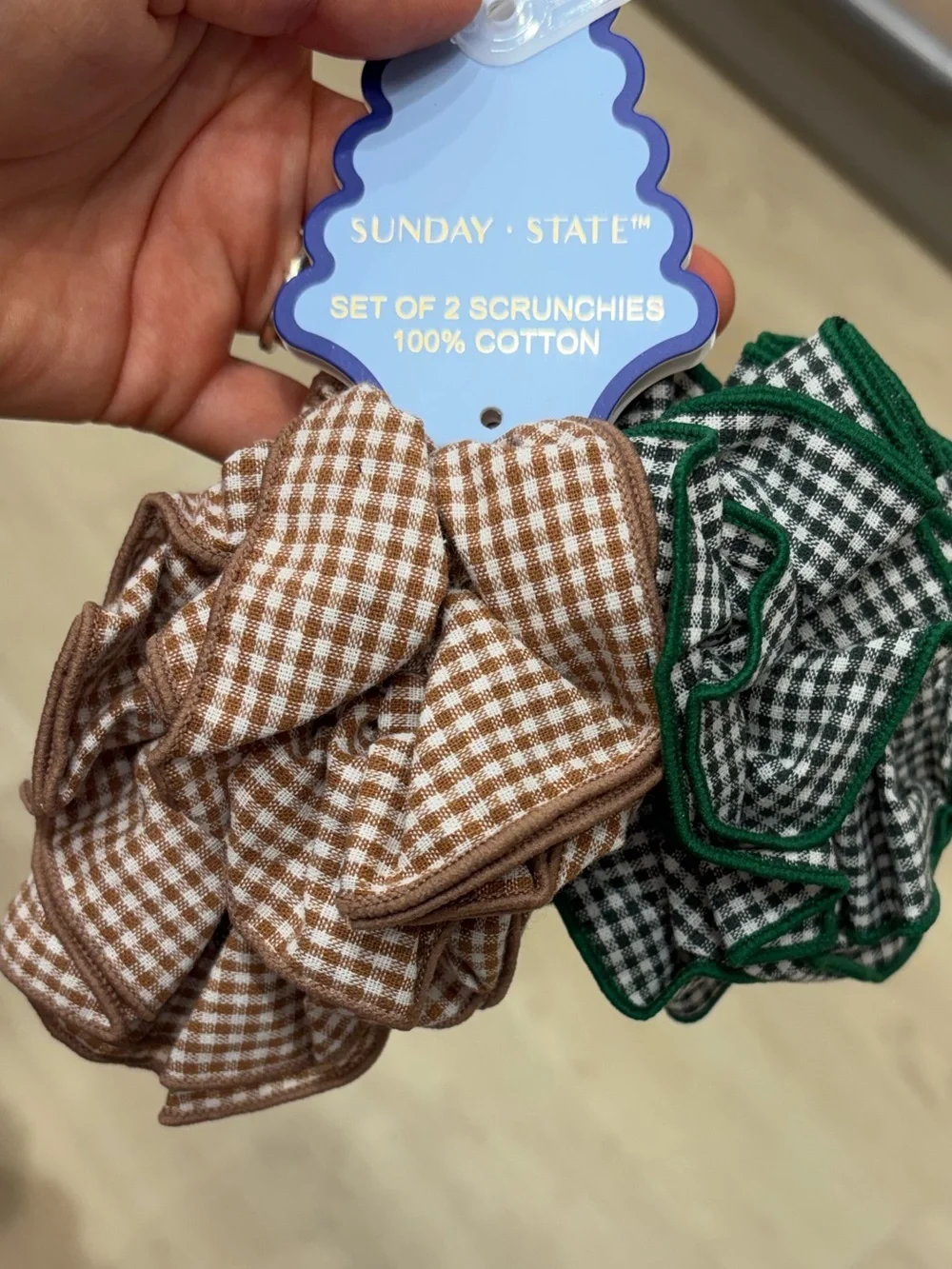 NWT ⚜️🤎⚜️ Sunday State Gingham Cotton Scrunchies Set of 2